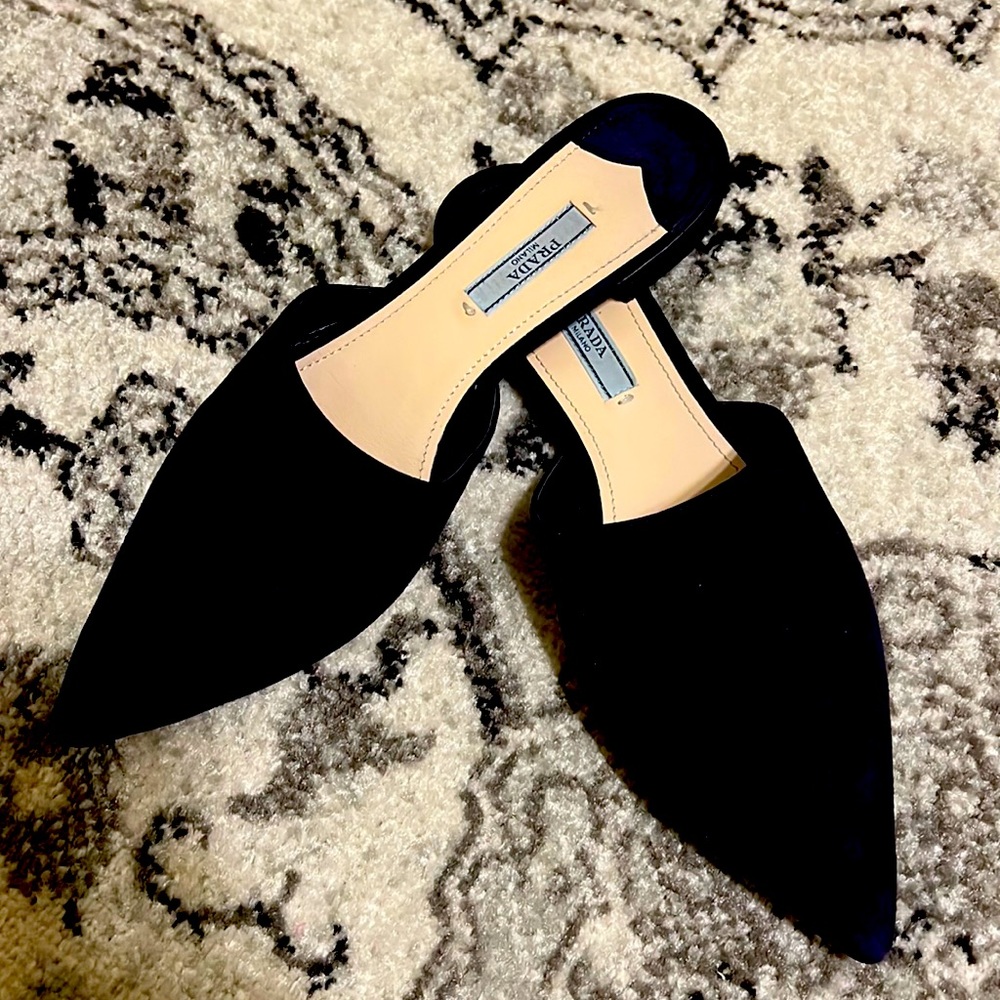 Prada Navy Suede Mules!